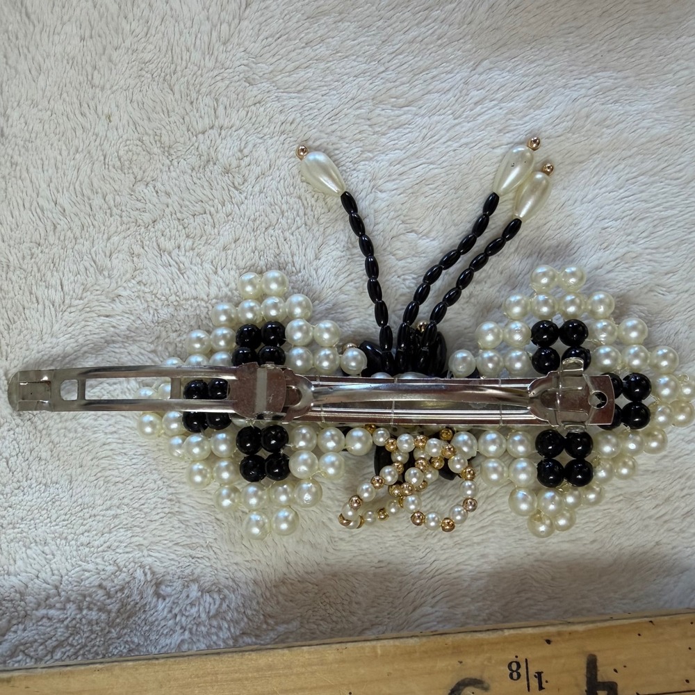 Handmade Beaded Bow Hair Clip Black White Balletcore Coquette Barrette OS - Picture 8 of 8